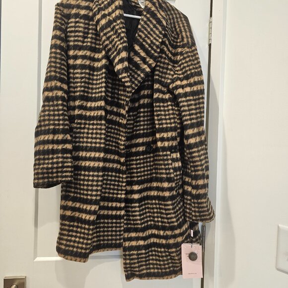 Avec Les Filles Black and Tan Trench Coat, Size L - Picture 2 of 5